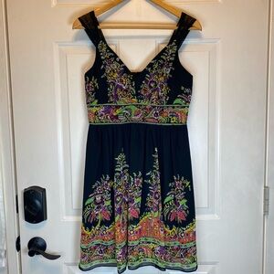 Donna Ricco New York Sz 8P Sleeveless Beautiful Dress Black Multicolor Paisley